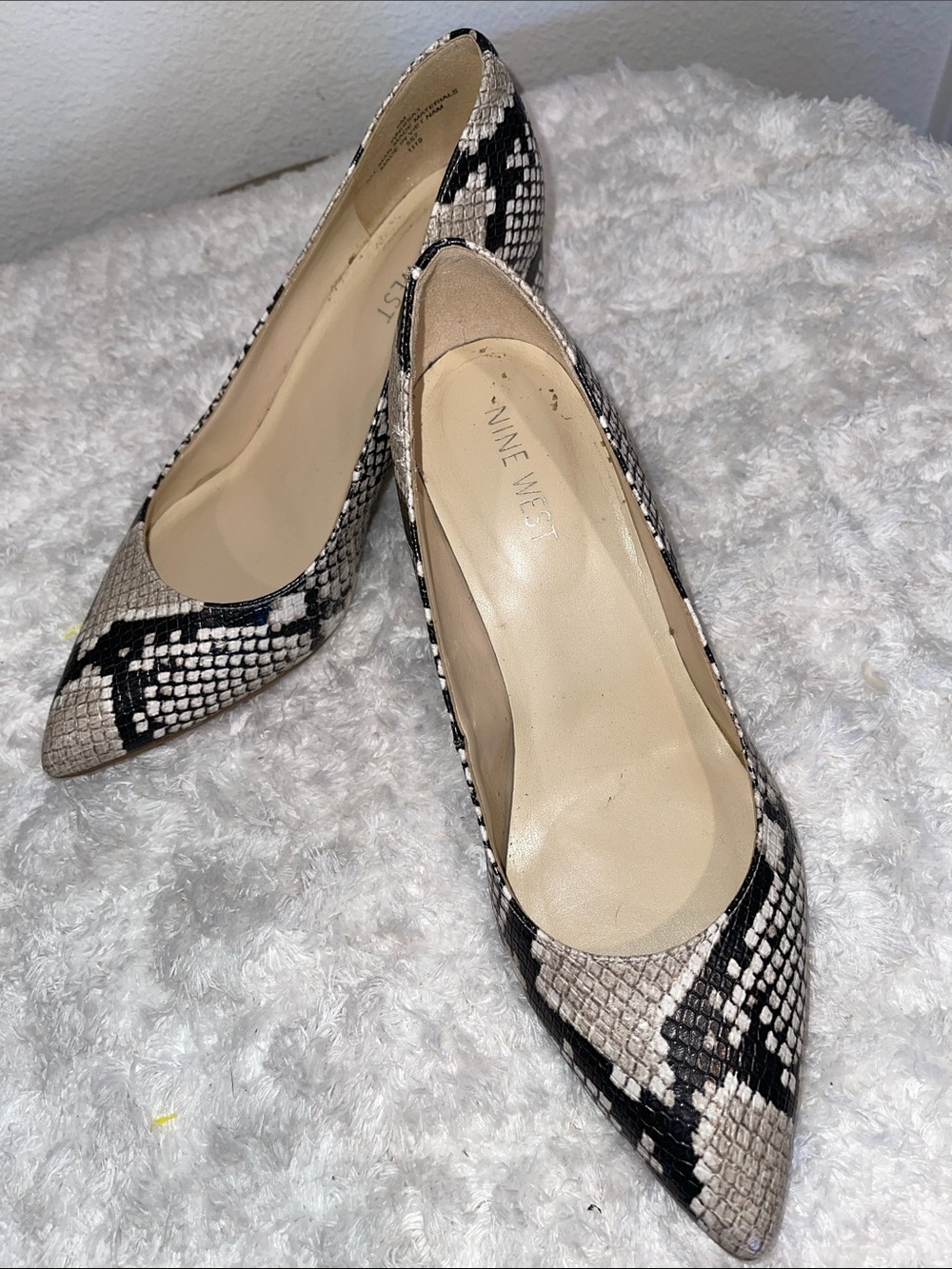 Nine West Women's Snake-Print Pointed Toe Pumps - Black & Cream